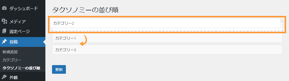 WordPressのカテゴリーの順番を変える手順を示す