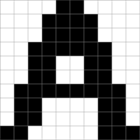 10ppi解像度を示す画像。10x10のピクセルグリッドで構成され、中央にAの文字が配置されています。低解像度による粗い画質が特徴です。