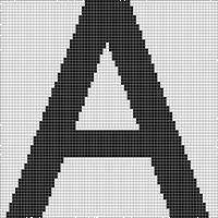 72ppi解像度の画像。72x72のピクセルグリッドで構成され、中央にAの文字が配置されています。標準的な画質を表す解像度です。