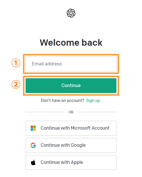 ChatGPTのログイン手順を示す