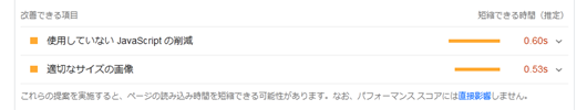 PageSpeed Insightsの改善項目画面